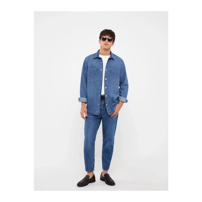 Regular Fit Uzun Kollu Erkek Jean Gömlek