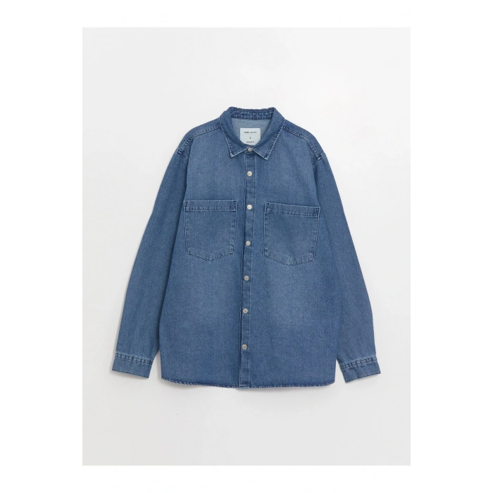 Regular Fit Uzun Kollu Erkek Jean Gömlek