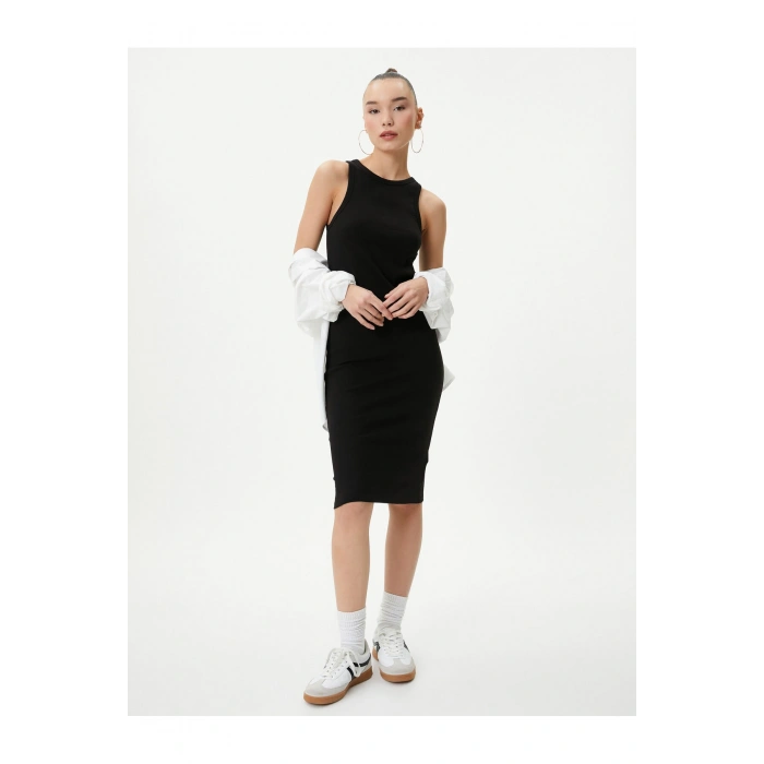 Kalem Elbise Halter Yaka Pamuklu Fitilli