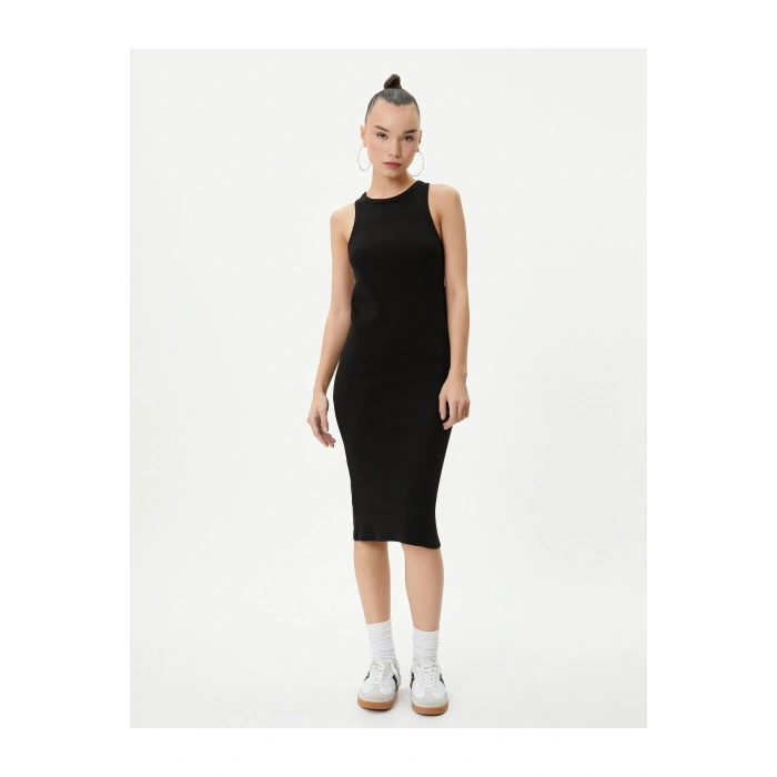 Kalem Elbise Halter Yaka Pamuklu Fitilli