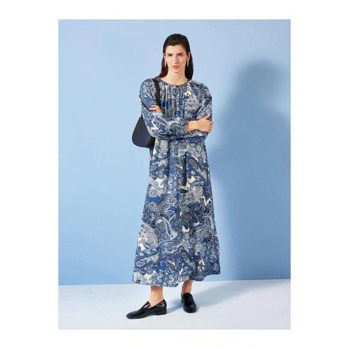 LCW Grace Bisiklet Yaka Çiçekli Uzun Kollu Kadın Elbise