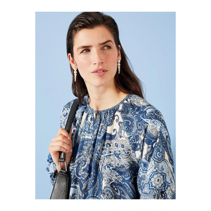 LCW Grace Bisiklet Yaka Çiçekli Uzun Kollu Kadın Elbise