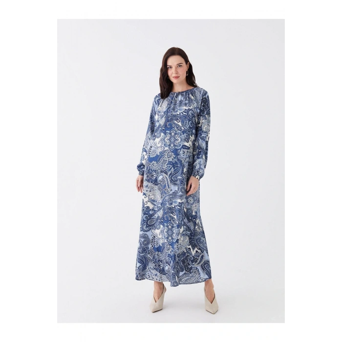 LCW Grace Bisiklet Yaka Çiçekli Uzun Kollu Kadın Elbise