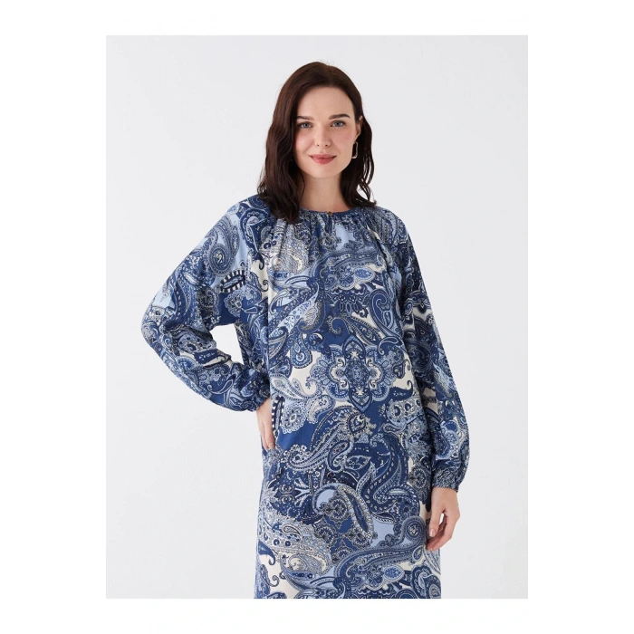 LCW Grace Bisiklet Yaka Çiçekli Uzun Kollu Kadın Elbise