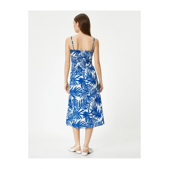 Çiçekli Elbise Midi Boy Askılı Gipe Detaylı Rahat Kalıp Bürümcük