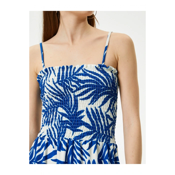 Çiçekli Elbise Midi Boy Askılı Gipe Detaylı Rahat Kalıp Bürümcük