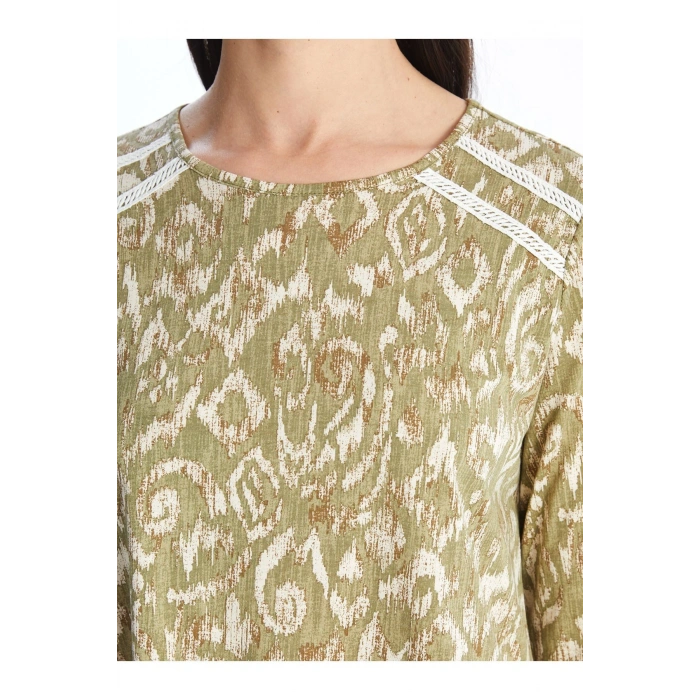 Bisiklet Yaka Desenli Uzun Kollu Kadın Bluz