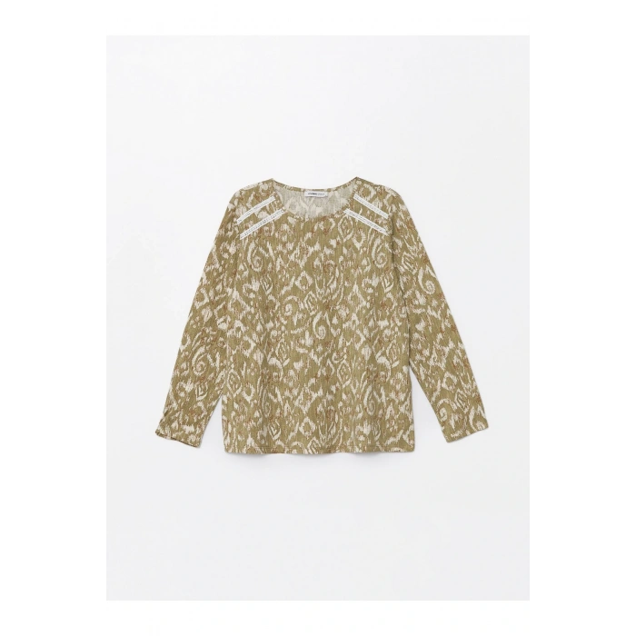 Bisiklet Yaka Desenli Uzun Kollu Kadın Bluz