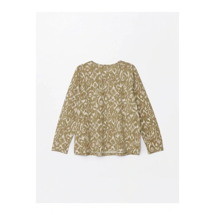 Bisiklet Yaka Desenli Uzun Kollu Kadın Bluz