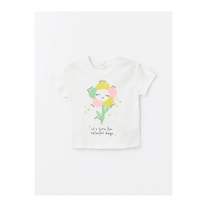 Bisiklet Yaka Baskılı Kısa Kollu Kız Bebek Tişört