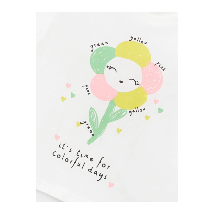 Bisiklet Yaka Baskılı Kısa Kollu Kız Bebek Tişört