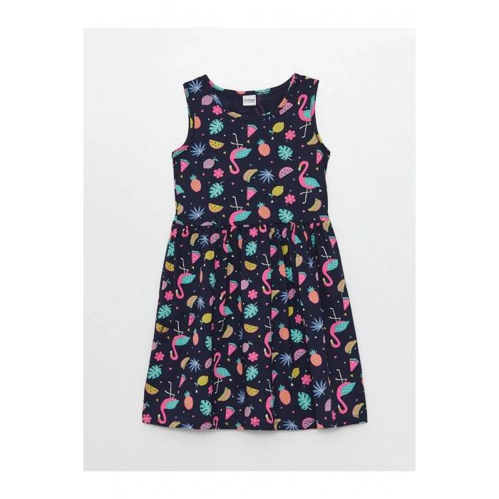 Bisiklet Yaka Baskılı Kız Çocuk Elbise