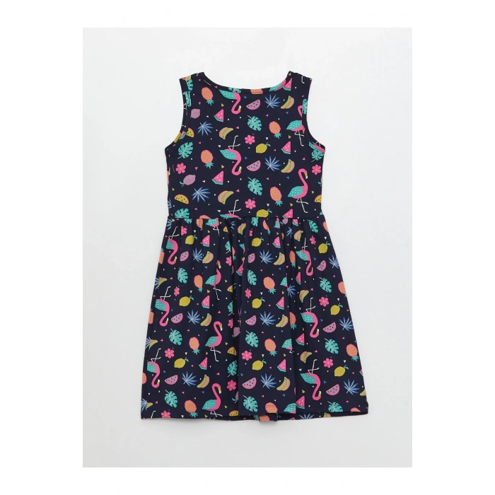 Bisiklet Yaka Baskılı Kız Çocuk Elbise