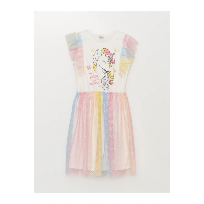 Bisiklet Yaka Baskılı Kız Çocuk Elbise