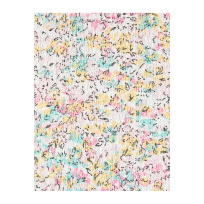 Çiçekli Fırfırlı Tişört Kısa Kollu Bisiklet Yaka Dokulu Bürümcük