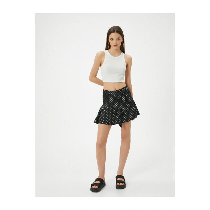 Puantiyeli Mini Şort Etek Kemer Detaylı Rahat Kalıp Bürümcük