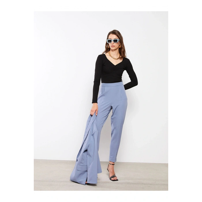 V Yaka Düz Uzun Kollu Kadın Tişört