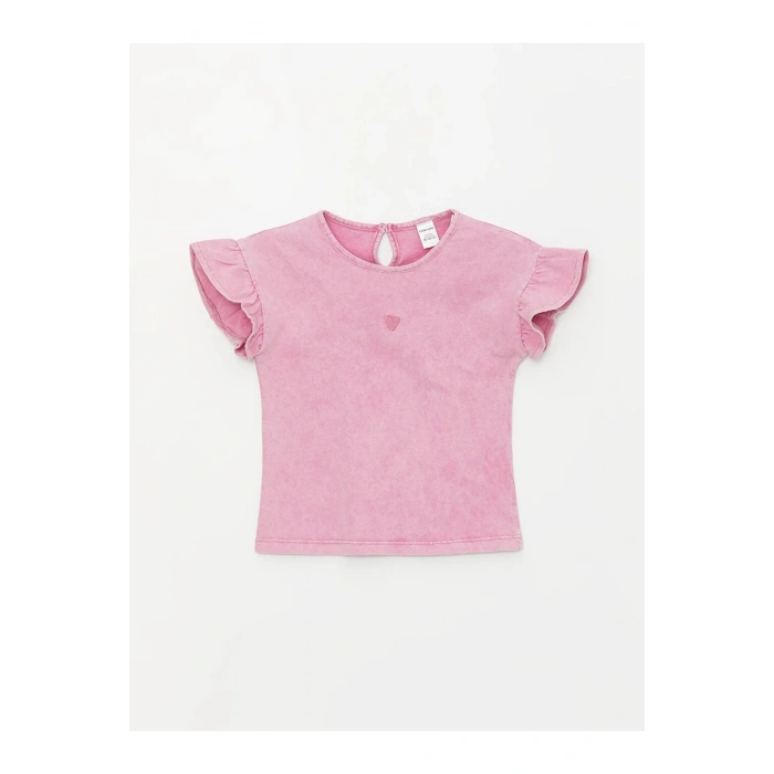 LCW baby Bisiklet Yaka Nakışlı Kız Bebek Tişört