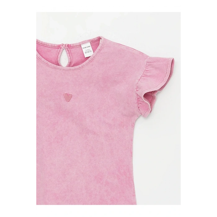 LCW baby Bisiklet Yaka Nakışlı Kız Bebek Tişört