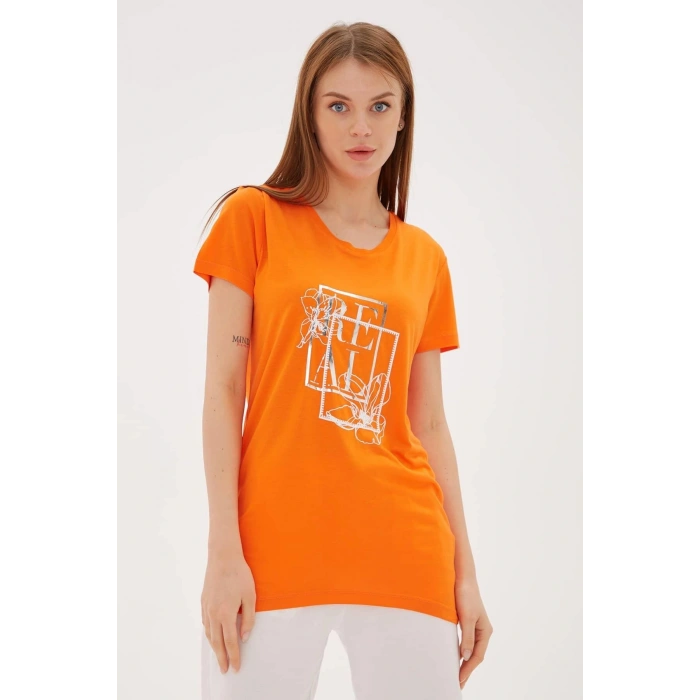 Baskılı T-shirt Turuncu