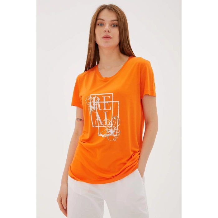 Baskılı T-shirt Turuncu