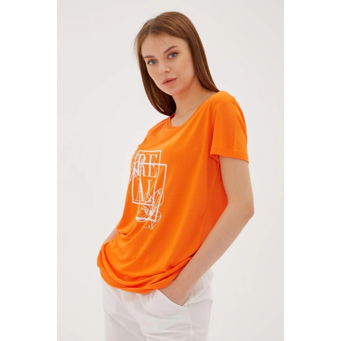 Baskılı T-shirt Turuncu
