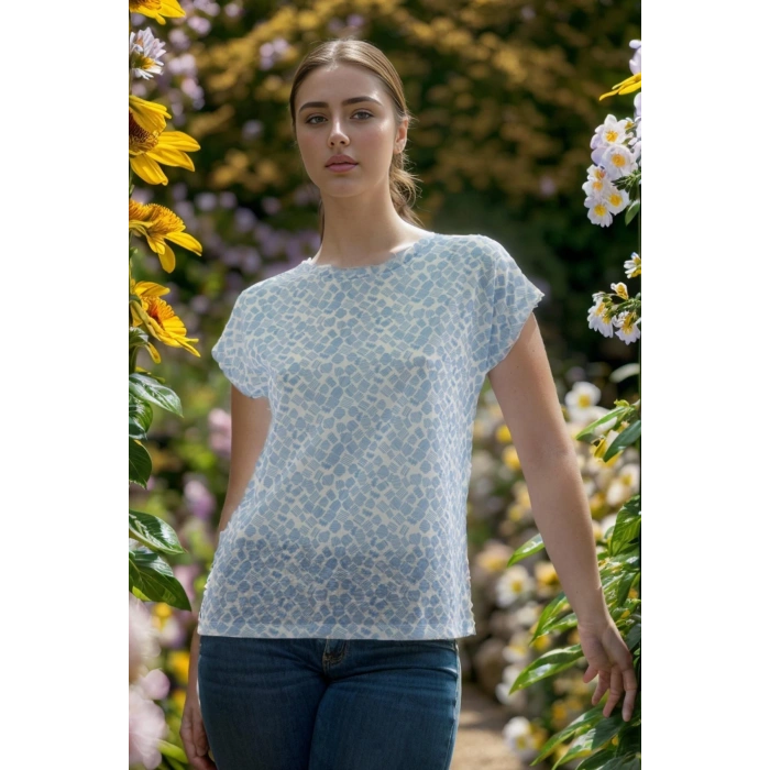 Desenli T-Shirt Mavi