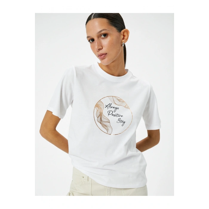 Baskılı Tişört Bisiklet Yaka Kısa Kollu Pamuklu Standart Kesim