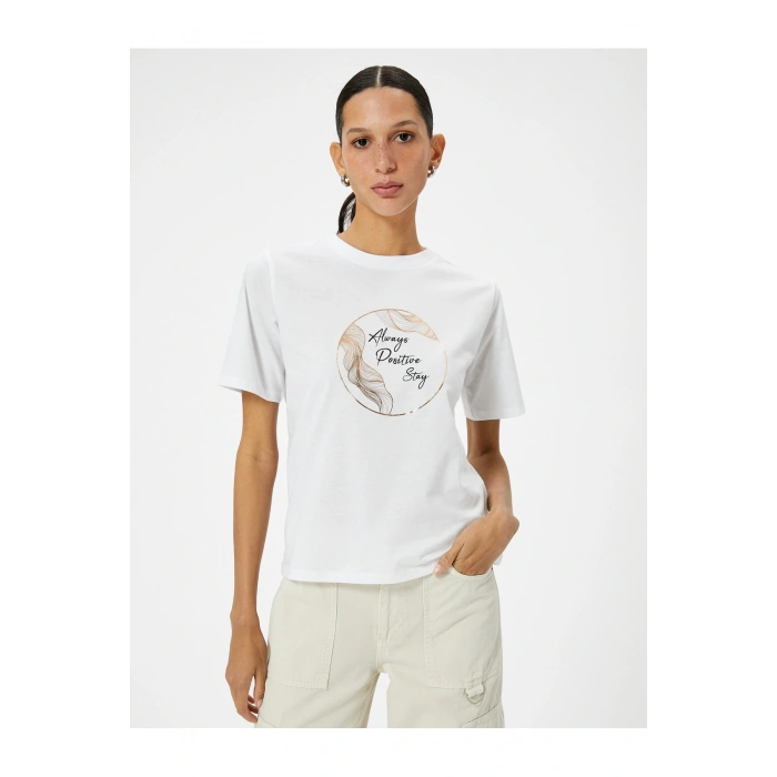 Baskılı Tişört Bisiklet Yaka Kısa Kollu Pamuklu Standart Kesim