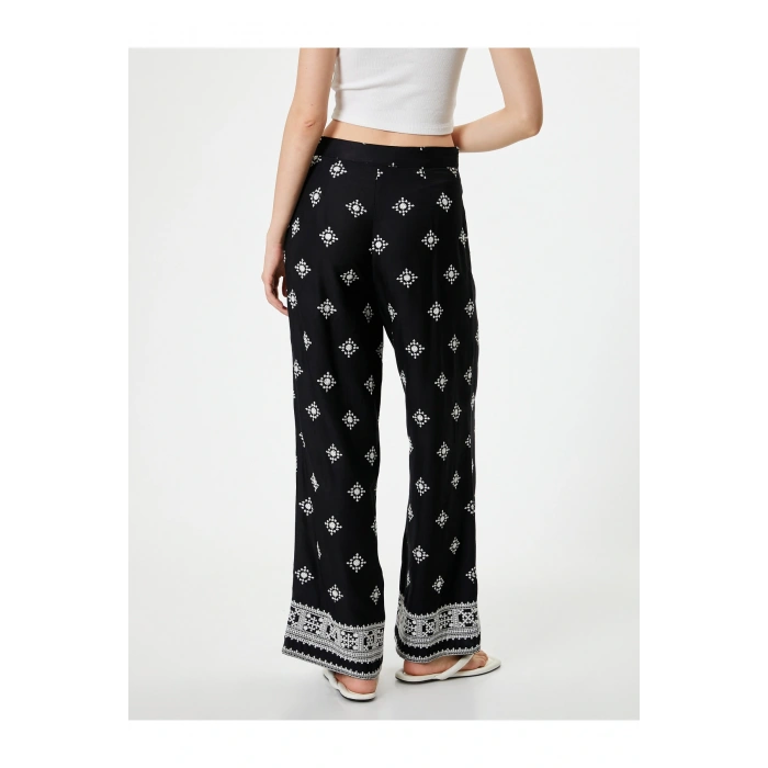 Viskon Pantolon Nakışlı Beli Lastikli Geniş Paça