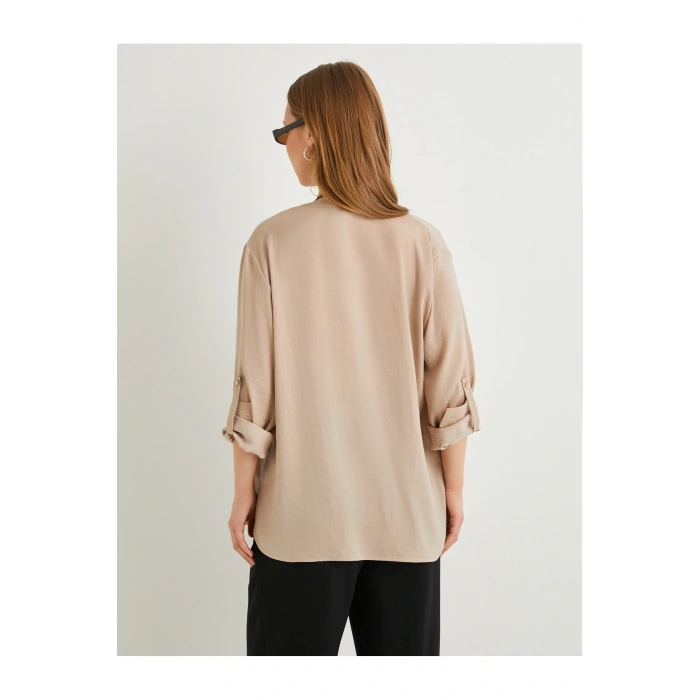 Hakim Yaka Gömlek Uzun Katlamalı Kol Cepli Düğmeli Regular Fit