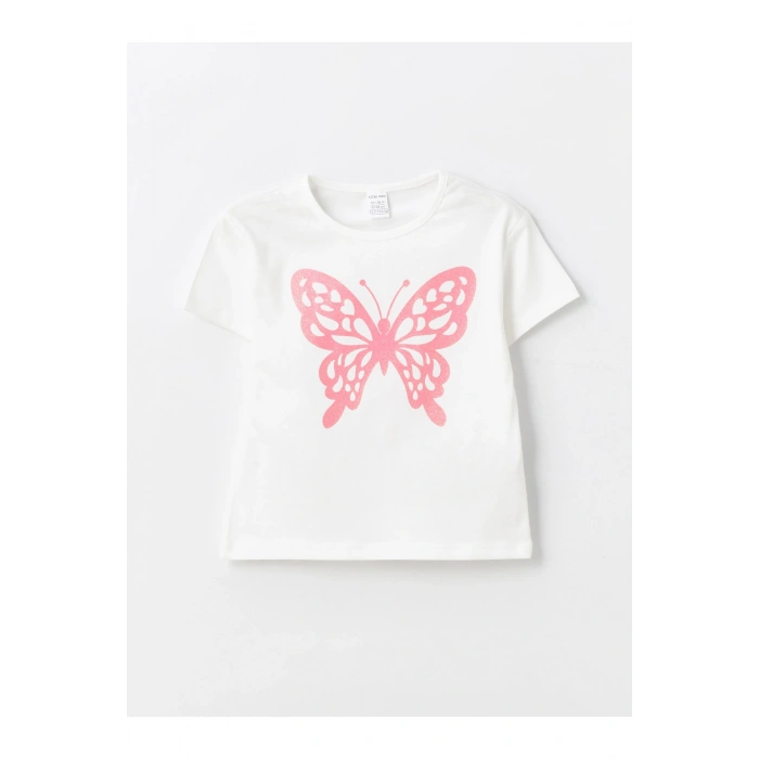 Bisiklet Yaka Kısa Kollu Baskılı Kız Bebek Tişört ve Tayt 2li Takım