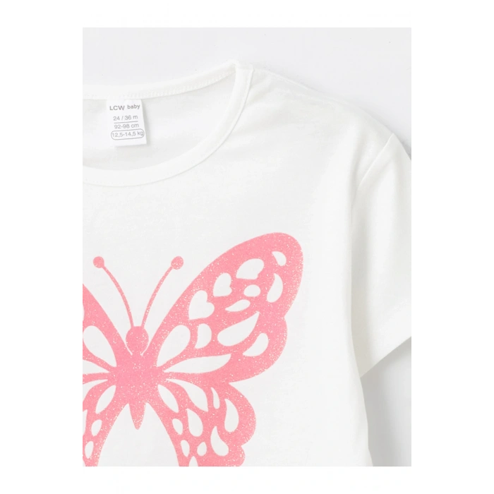 Bisiklet Yaka Kısa Kollu Baskılı Kız Bebek Tişört ve Tayt 2li Takım