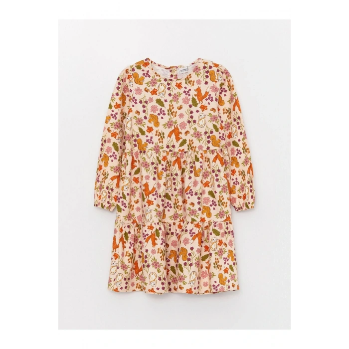 Bisiklet Yaka Desenli Uzun Kollu Kız Çocuk Elbise