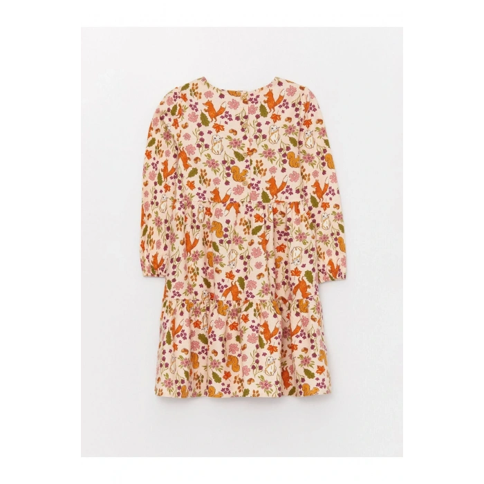 Bisiklet Yaka Desenli Uzun Kollu Kız Çocuk Elbise