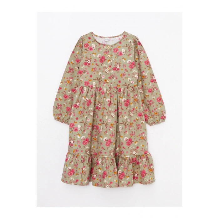 Bisiklet Yaka Desenli Uzun Kollu Kız Çocuk Elbise