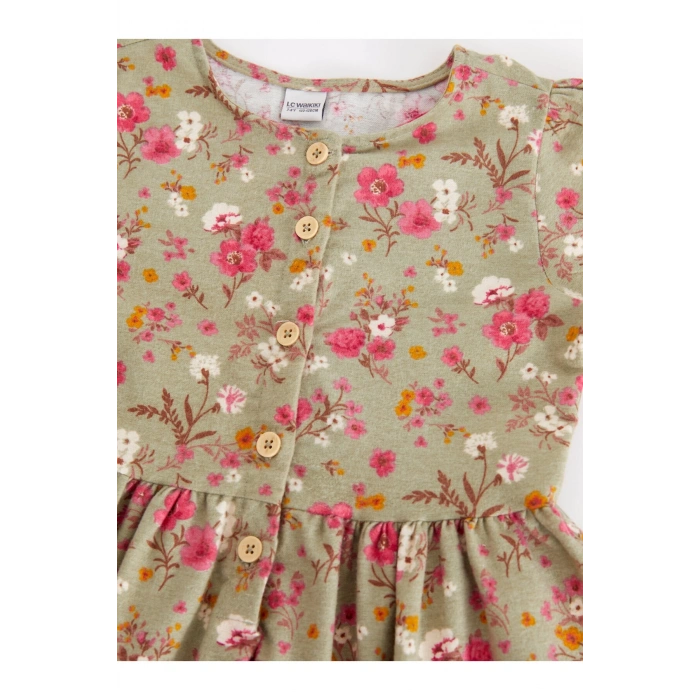 Bisiklet Yaka Desenli Uzun Kollu Kız Çocuk Elbise