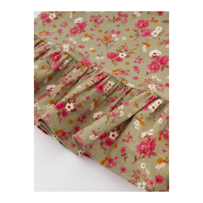 Bisiklet Yaka Desenli Uzun Kollu Kız Çocuk Elbise