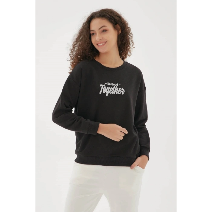 Baskılı Siyah Kadın Sweatshırt 22k0577k1