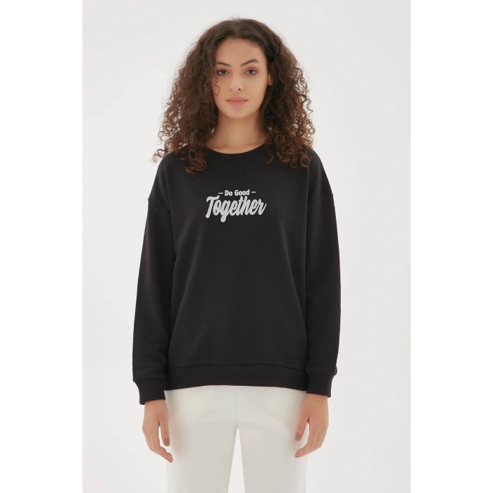 Baskılı Siyah Kadın Sweatshırt 22k0577k1