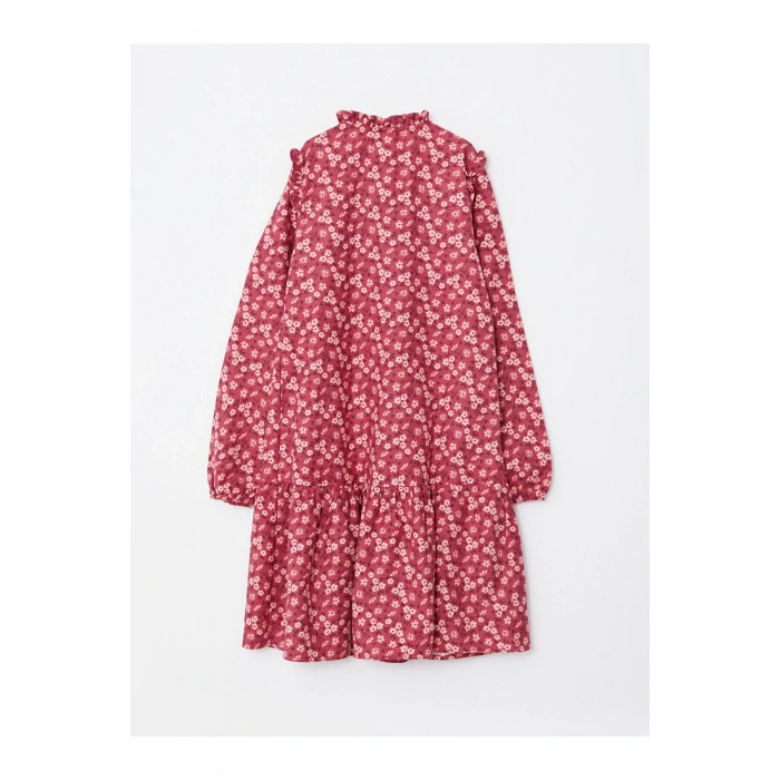 Lcw Bisiklet Yaka Desenli Uzun Kollu Gabardin Kız Çocuk Elbise