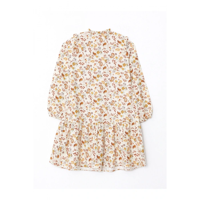 Kids Bisiklet Yaka Desenli Uzun Kollu Gabardin Kız Çocuk Elbise