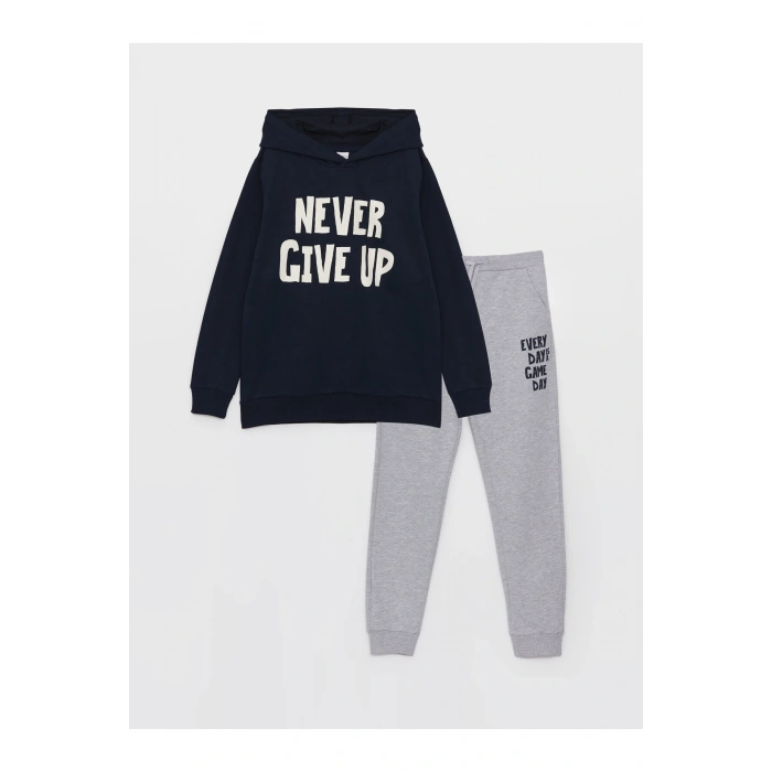 Baskılı Uzun Kollu Erkek Çocuk Hoodie ve Eşofman Altı