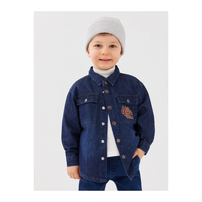 Uzun Kollu Baskılı Erkek Bebek Jean Gömlek