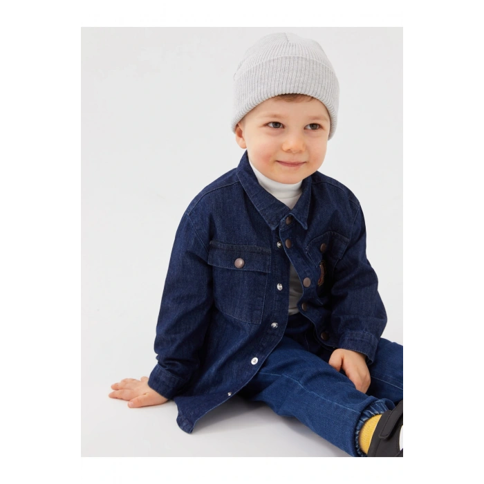 Uzun Kollu Baskılı Erkek Bebek Jean Gömlek