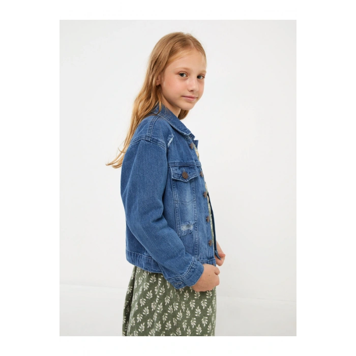 Yırtık Detaylı Kız Çocuk Jean Ceket