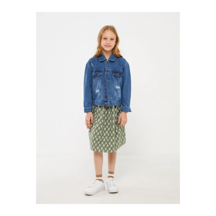 Yırtık Detaylı Kız Çocuk Jean Ceket