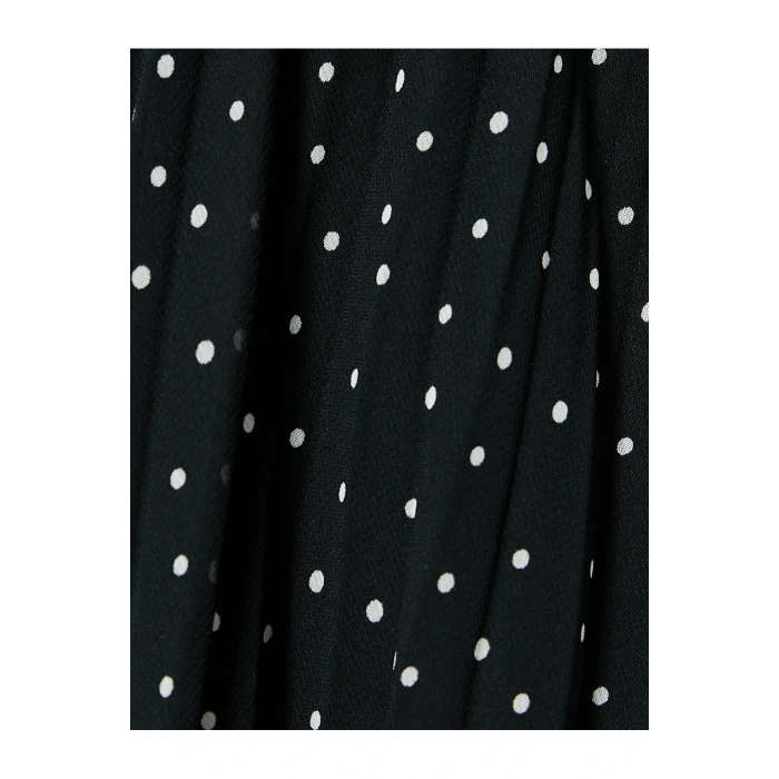 Yüksek Bel Tül Astarlı Pileli Puantiyeli Midi Etek