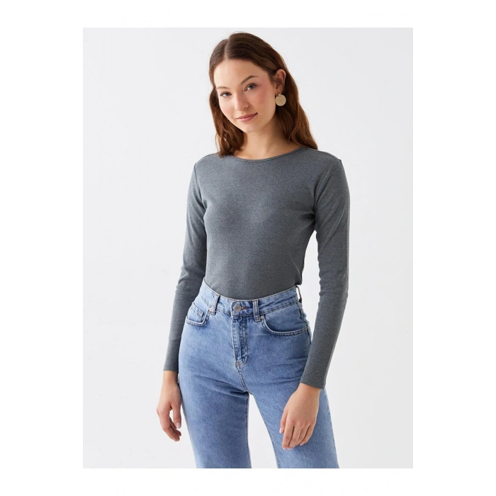 LCWAIKIKI Classic Bisiklet Yaka Düz Uzun Kollu Kadın Tişört