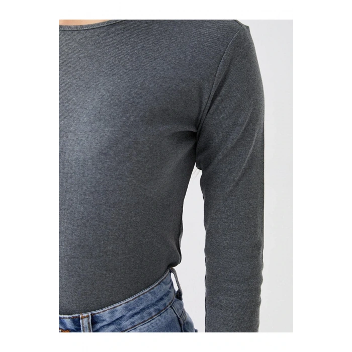 LCWAIKIKI Classic Bisiklet Yaka Düz Uzun Kollu Kadın Tişört